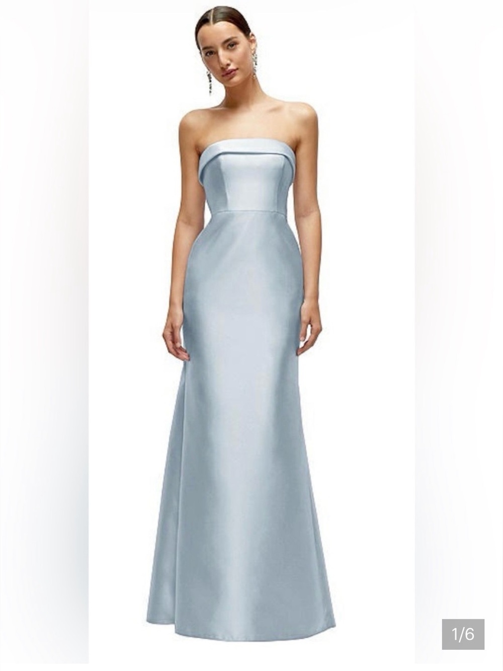 ALFRED SUNG Mist Strapless Cuff Neck Satin Trumpet Gown
